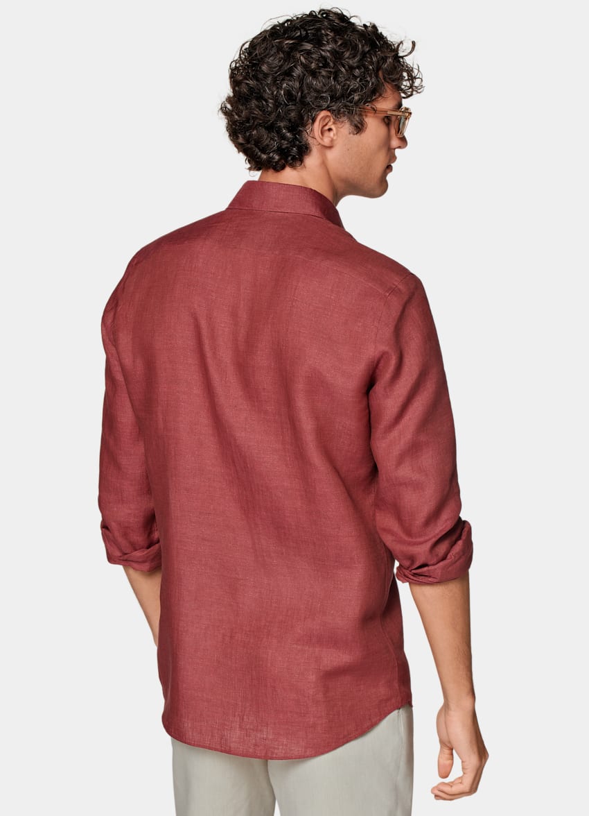 SUITSUPPLY Pure Linen by Albini, Italy Red Slim Fit Shirt