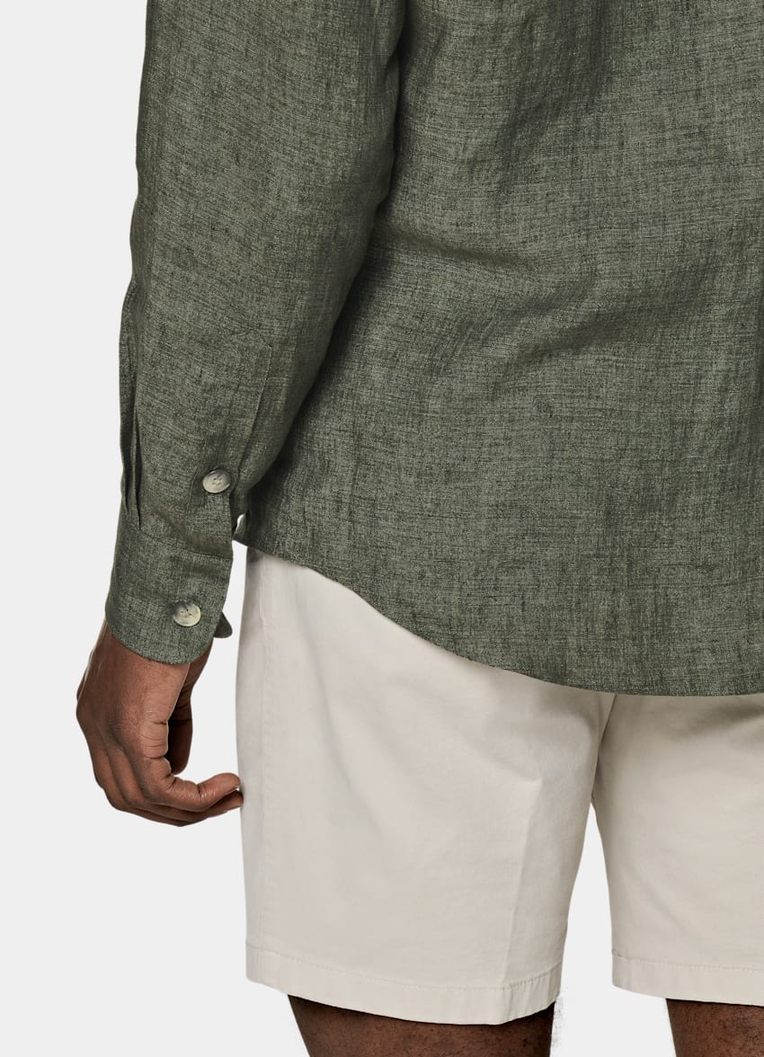 SUITSUPPLY Pure Linen by Leomaster, Italy Green Slim Fit Shirt