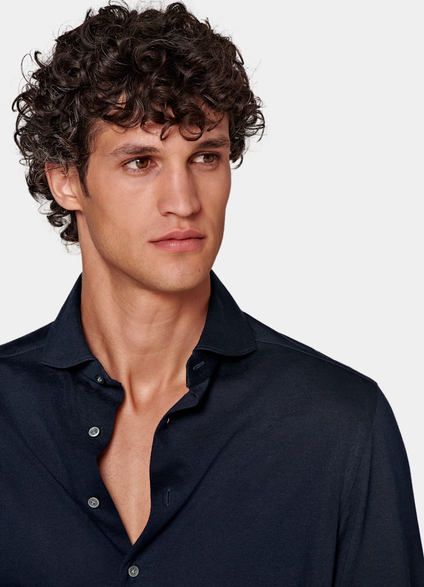 SUITSUPPLY Knitted Egyptian Cotton by Tessilmaglia, Italy Navy Extra Slim Fit Shirt