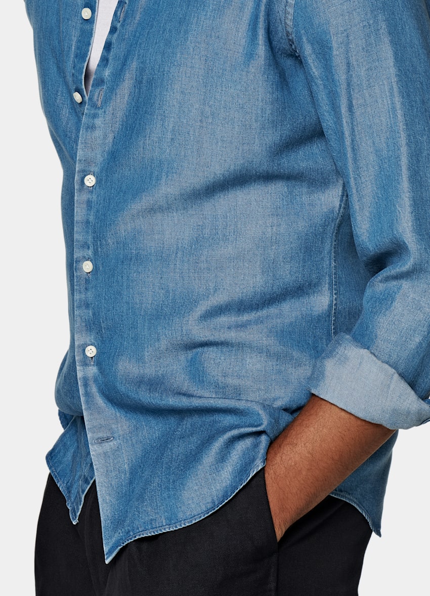 SUITSUPPLY 意大利 Albini 生产的莱赛尔牛仔布面料 蓝色特别修身剪裁衬衫