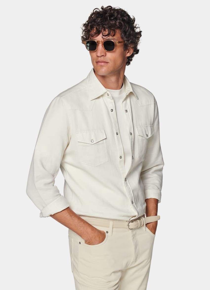 SUITSUPPLY Linen Cotton by Canclini, Italy Off-White Western Shirt