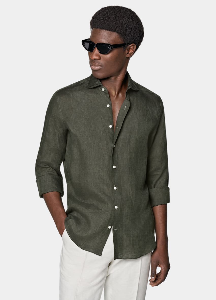 SUITSUPPLY Puro lino - Albini, Italia Camicia verde vestibilità slim
