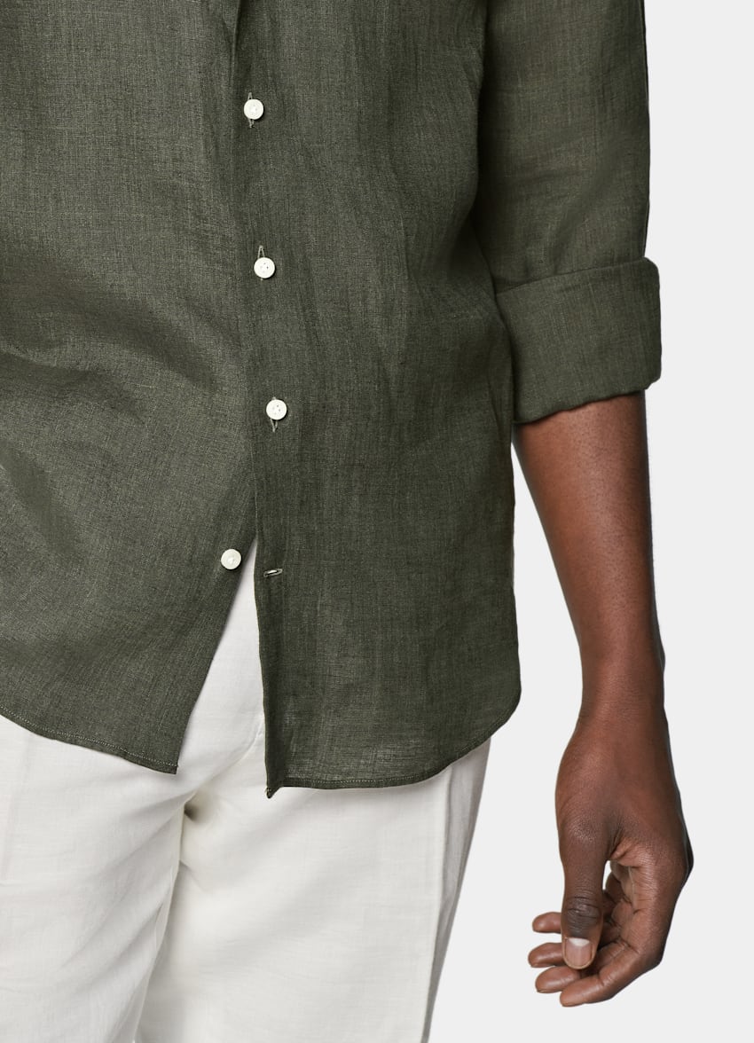 SUITSUPPLY Puro lino de Albini, Italia Camisa verde corte Slim
