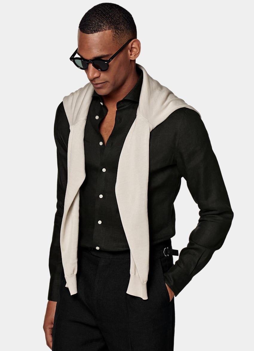 SUITSUPPLY Pure Linen by Albini, Italy Black Extra Slim Fit Shirt