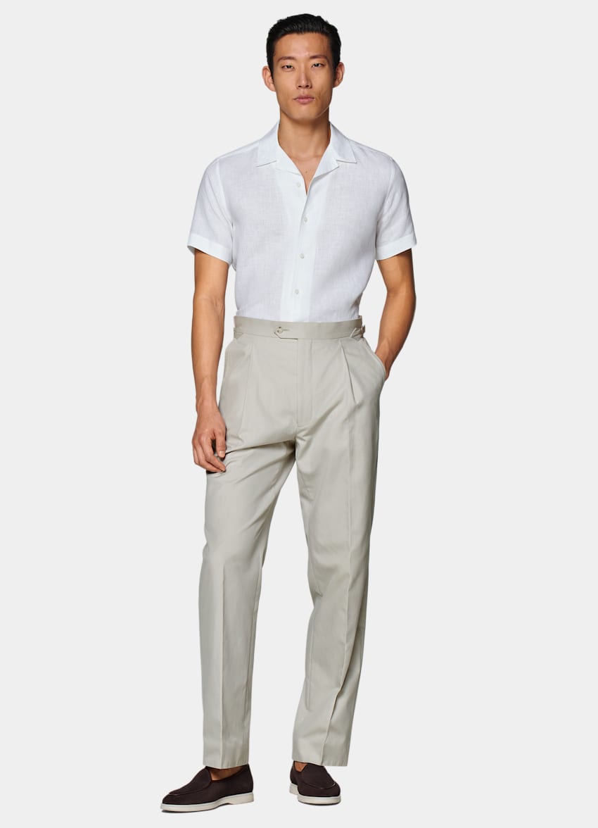 SUITSUPPLY Pure Linen by Albini, Italy White Camp Collar Slim Fit Shirt