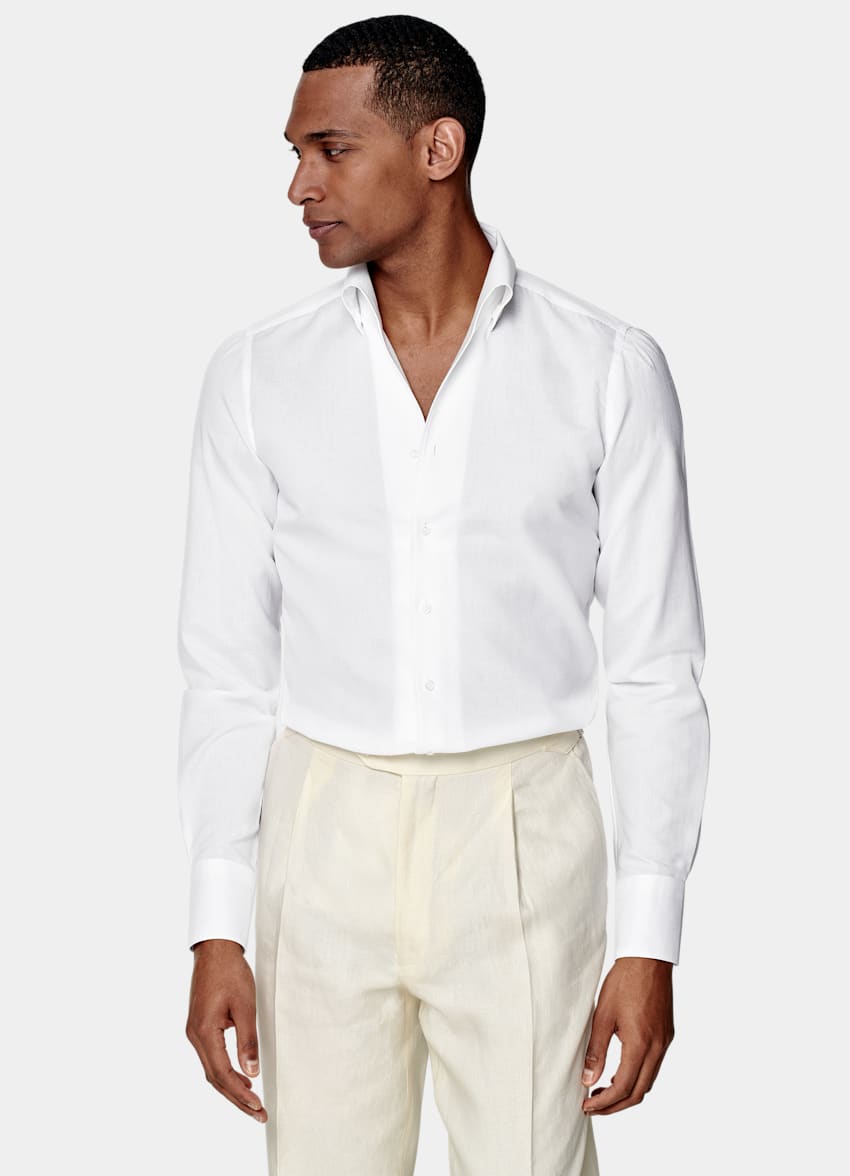 SUITSUPPLY Cotton Linen by Thomas Mason, Italy White Extra Slim Fit Shirt