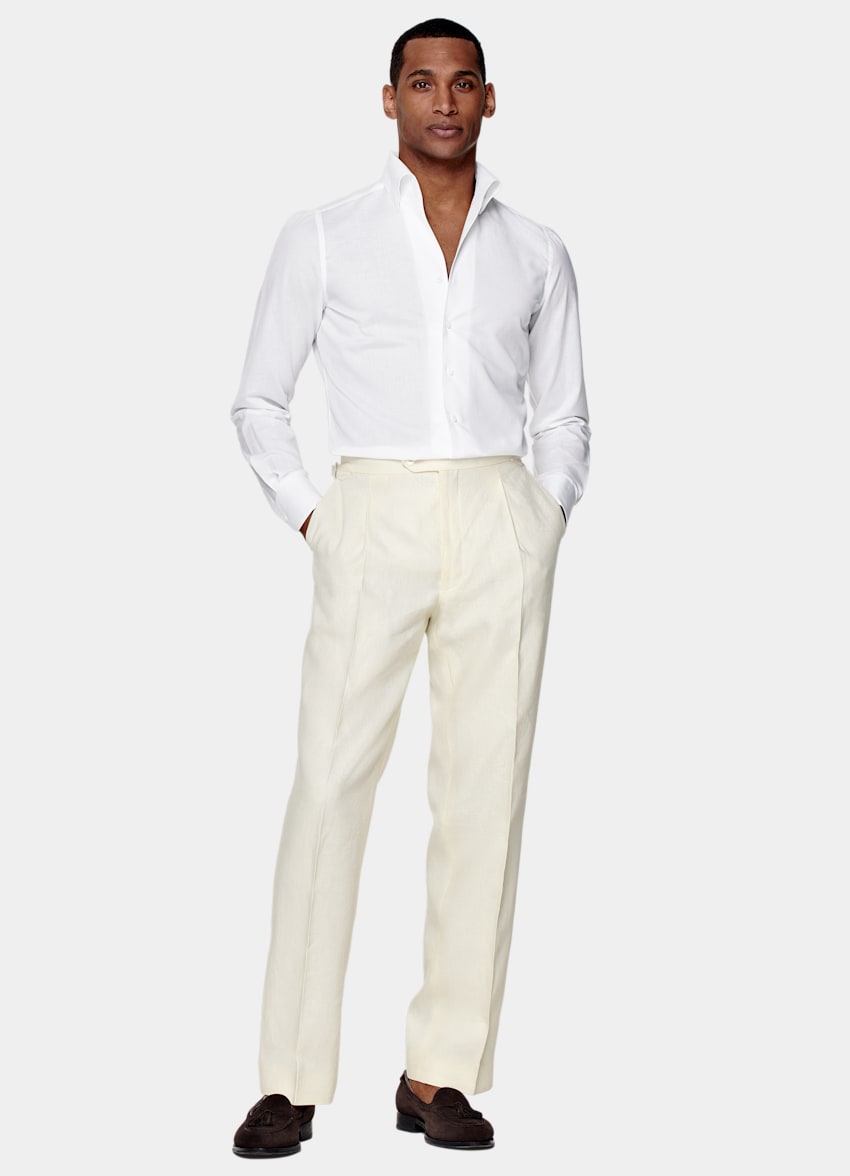 SUITSUPPLY Cotton Linen by Thomas Mason, Italy White Extra Slim Fit Shirt