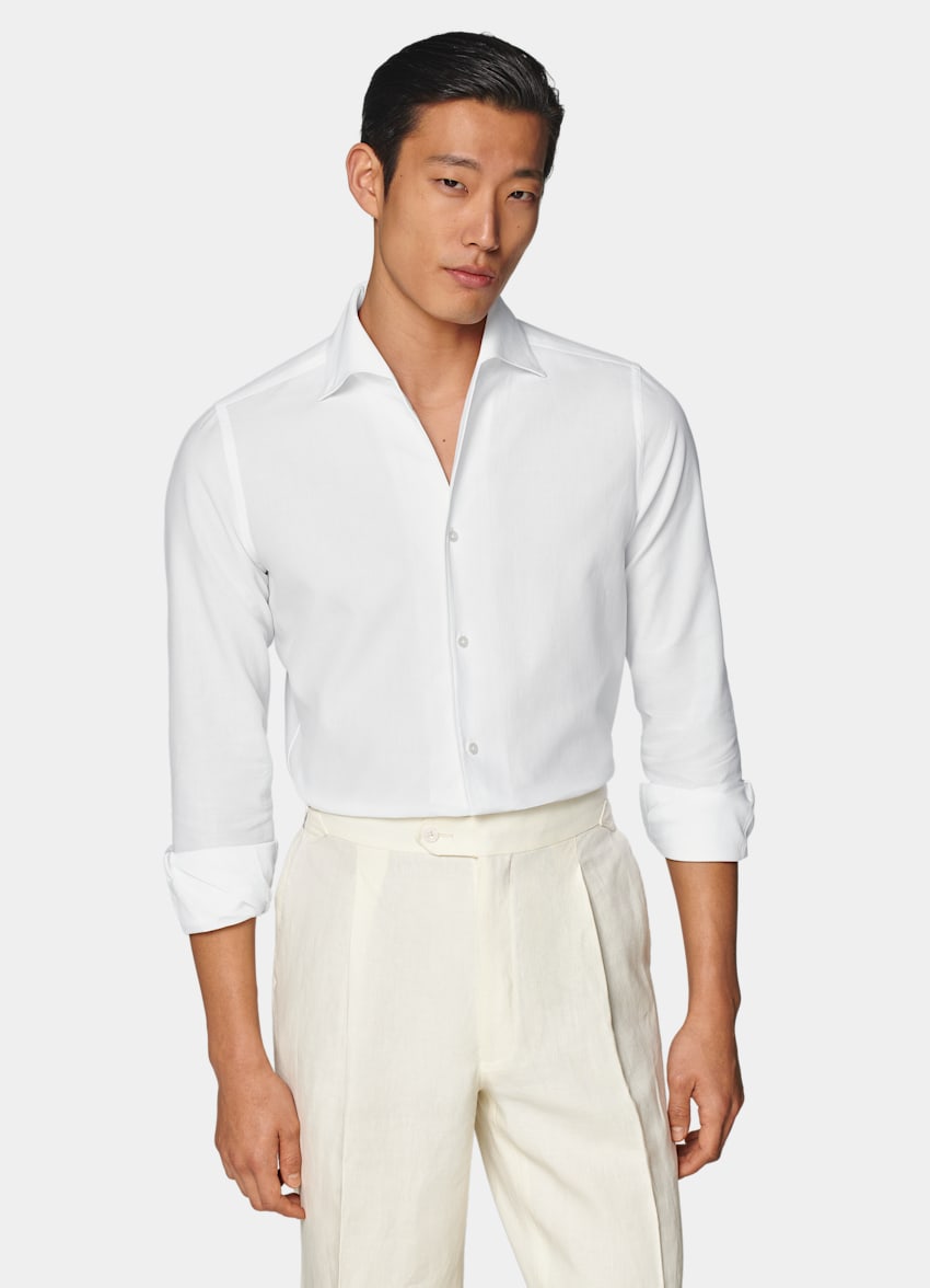 SUITSUPPLY Egyptian Cotton by Albini, Italy White One Piece Collar Extra Slim Fit Shirt
