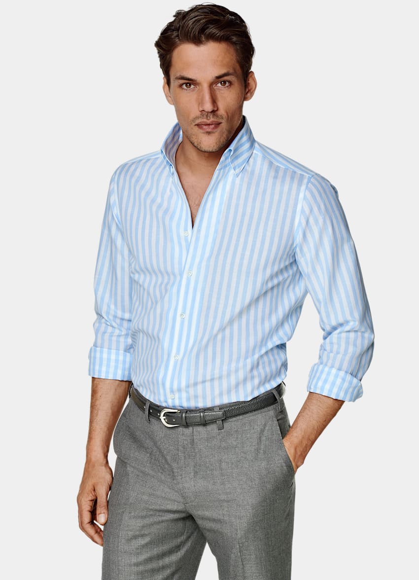 Light Blue Extra Slim Fit Shirt in Cotton Linen | SUITSUPPLY US