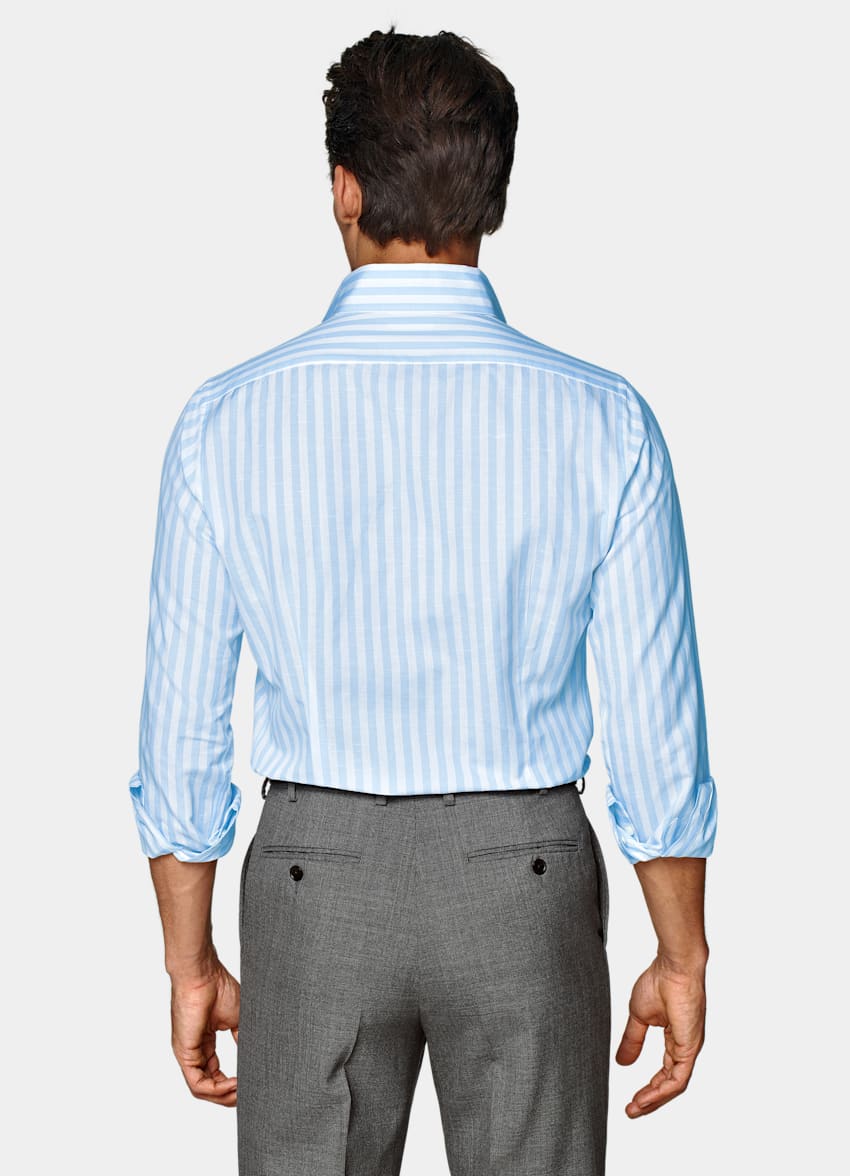 SUITSUPPLY Coton et lin - Thomas Mason, Italie Chemise coupe très ajustée avec col d'une seule pièce bleu clair à rayures