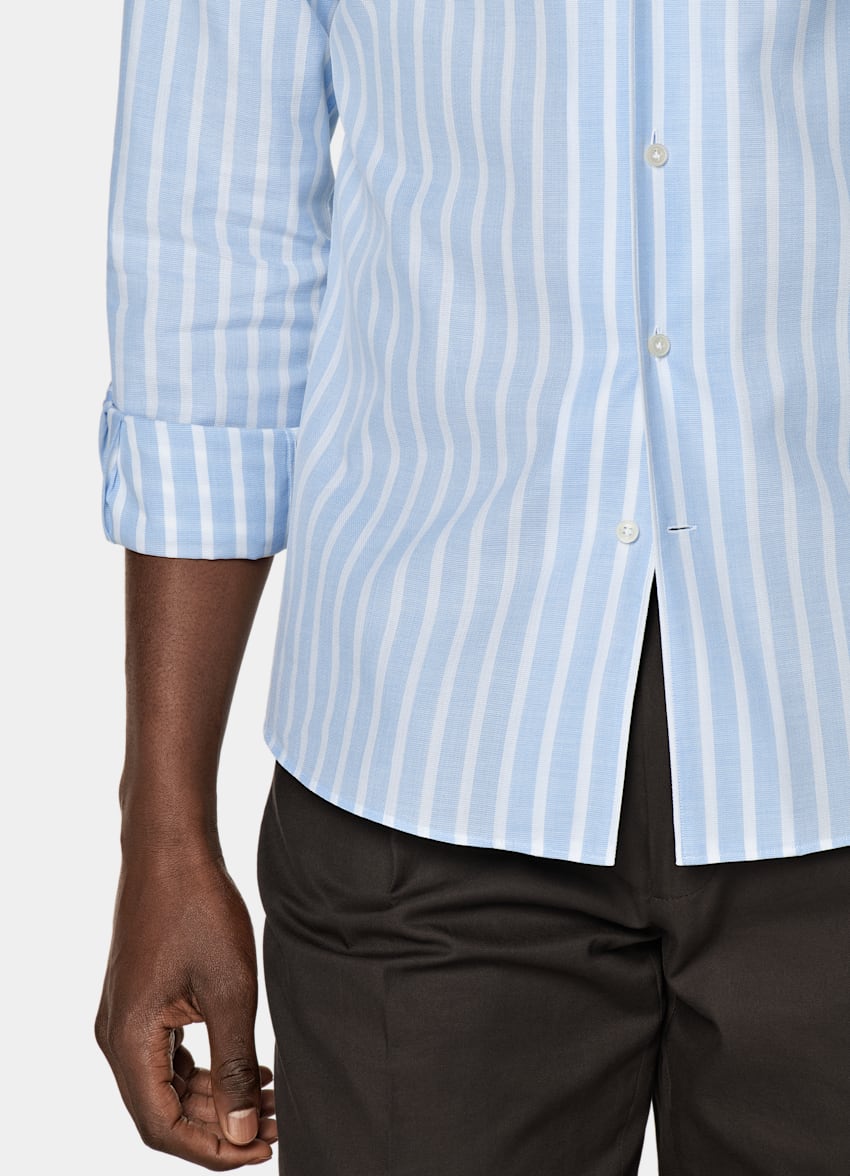 SUITSUPPLY 意大利 Albini 生产的埃及棉面料 蓝色蜂窝状条纹特别修身剪裁衬衫