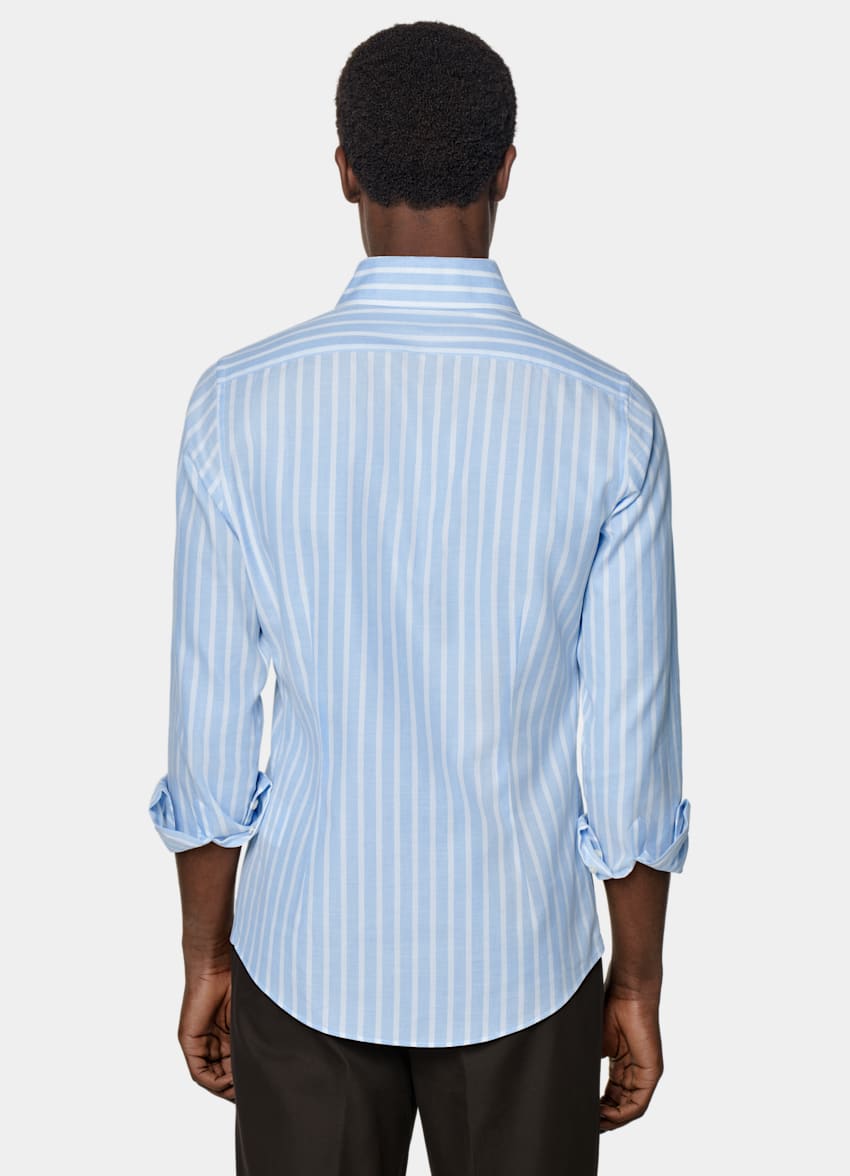 Blue Striped One Piece Collar Extra Slim Fit Shirt in Egyptian Cotton ...