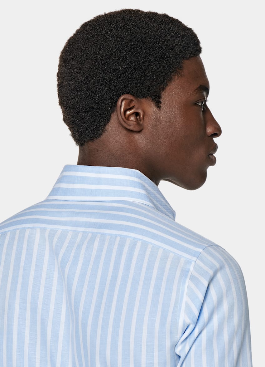 SUITSUPPLY Algodón egipcio de Albini, Italia Camisa azul a rayas corte Extra Slim cuello sin costuras