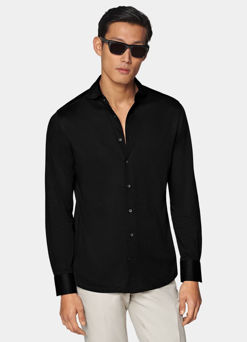 SUITSUPPLY Cotone egiziano lavorato a maglia - Tessilmaglia, Italia Camicia nera vestibilità extra slim