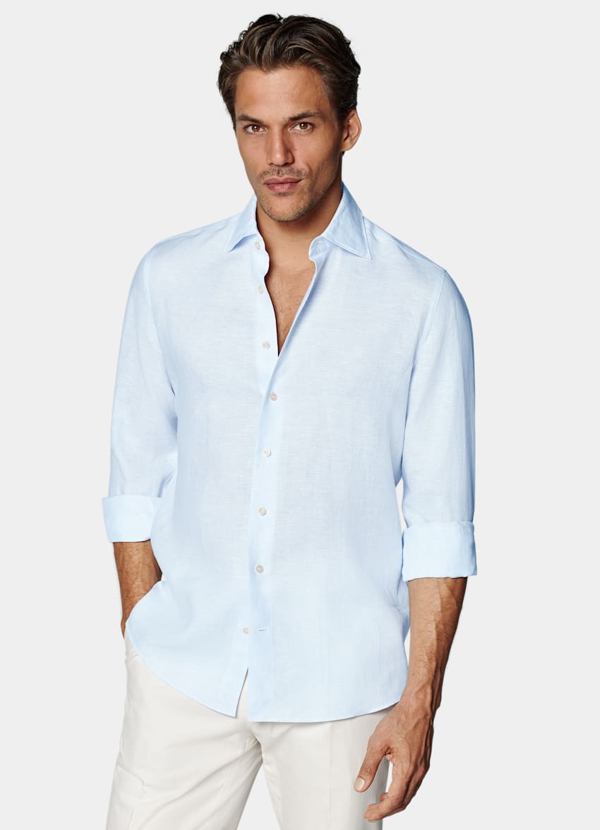 SUITSUPPLY Pure Linen by Albini, Italy Light Blue Slim Fit Shirt