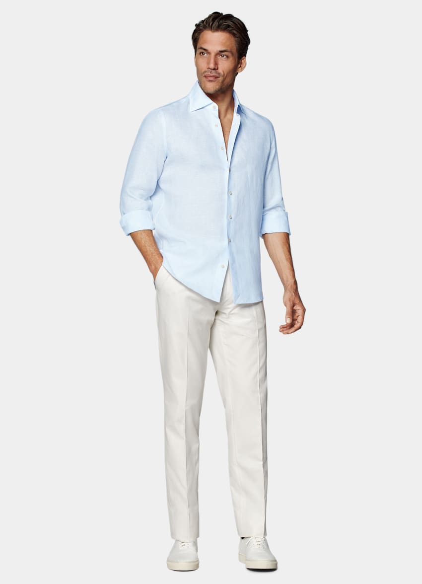 SUITSUPPLY Rent linne från Albini, Italien Ljusblå skjorta med smal passform