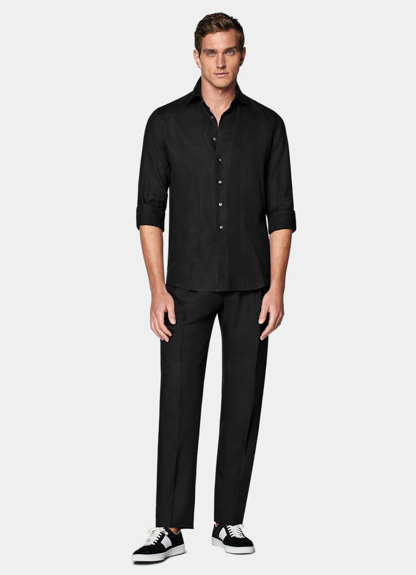 SUITSUPPLY Pure Linen by Albini, Italy Black Extra Slim Fit Shirt