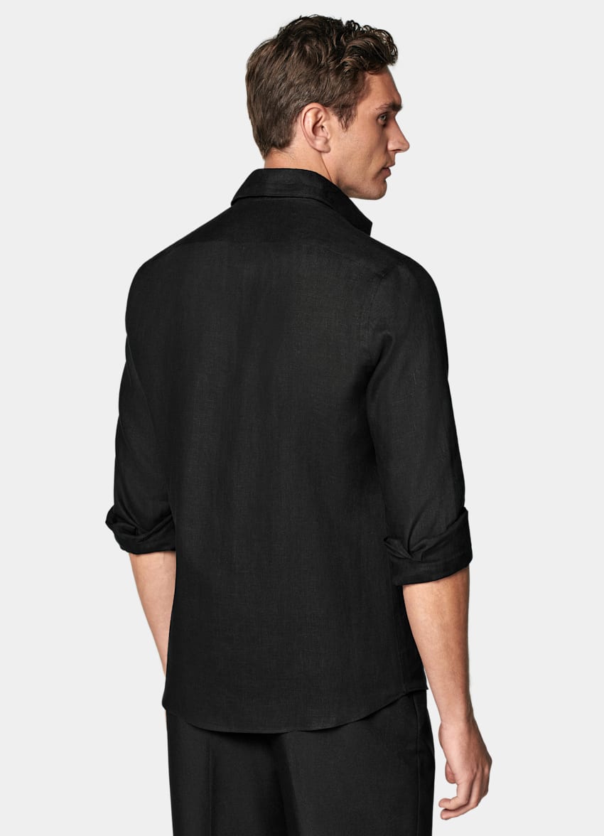 SUITSUPPLY Puro lino de Albini, Italia Camisa negra corte Slim