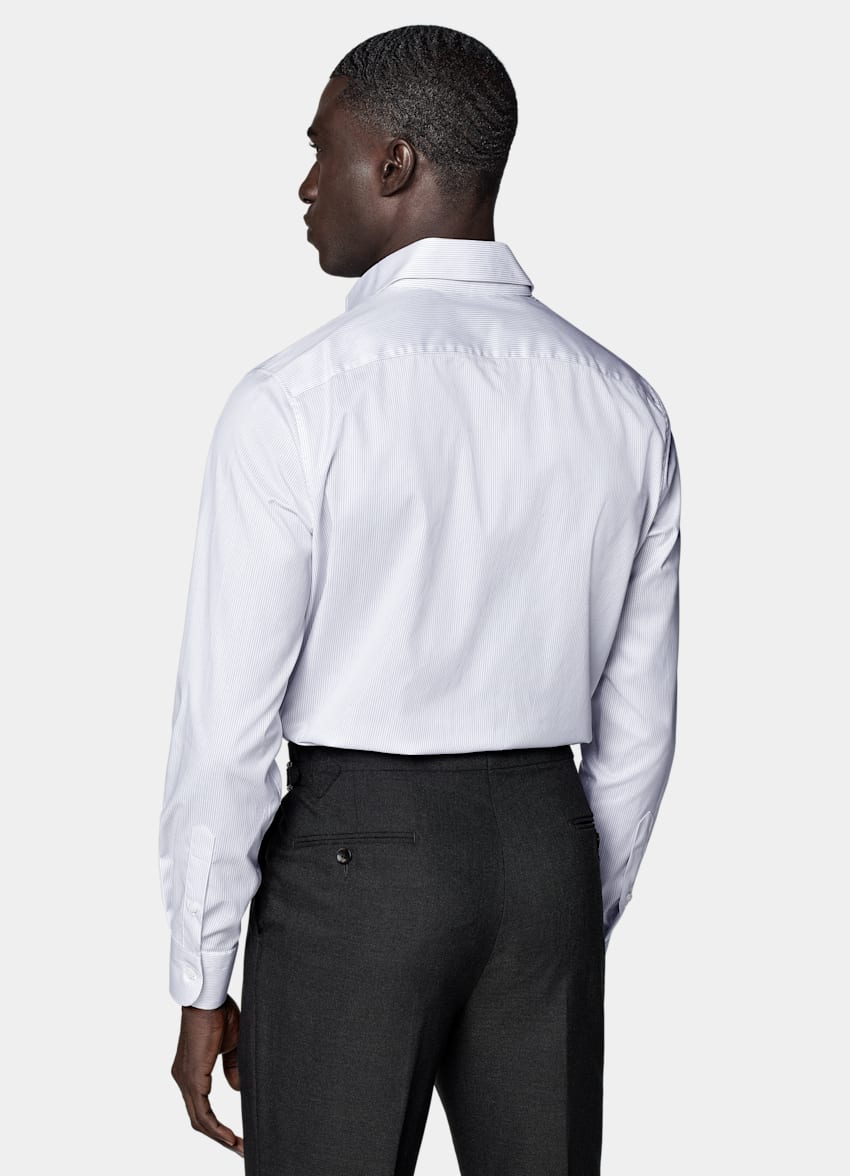 SUITSUPPLY Coton Pima Traveller - Weba, Suisse Chemise coupe ajustée en twill blanche à rayures