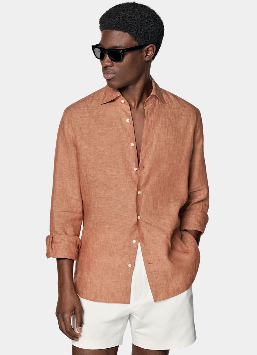 SUITSUPPLY Pure Linen by Albini, Italy Orange Extra Slim Fit Shirt