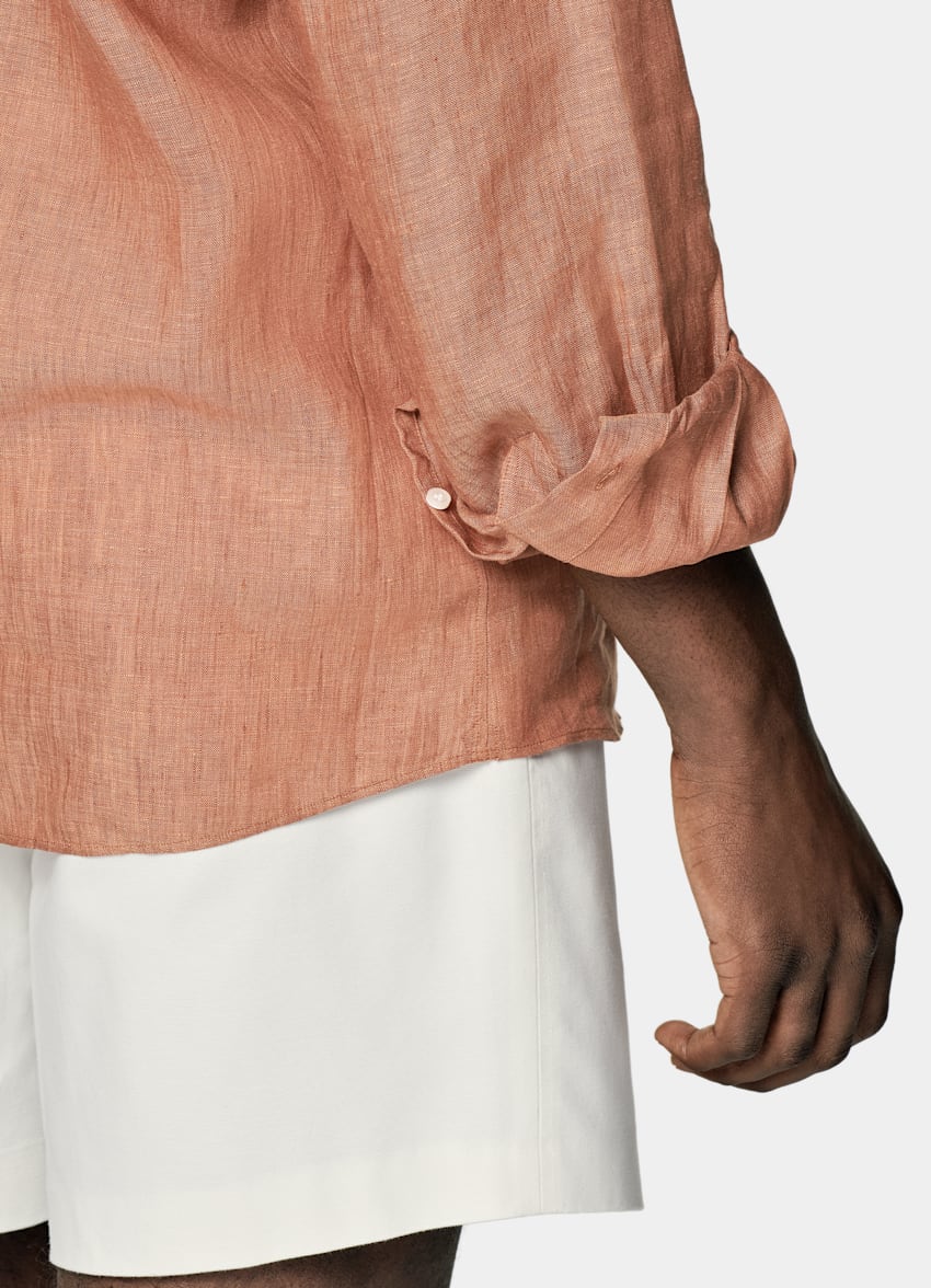 SUITSUPPLY Puro lino de Albini, Italia Camisa naranja corte Slim