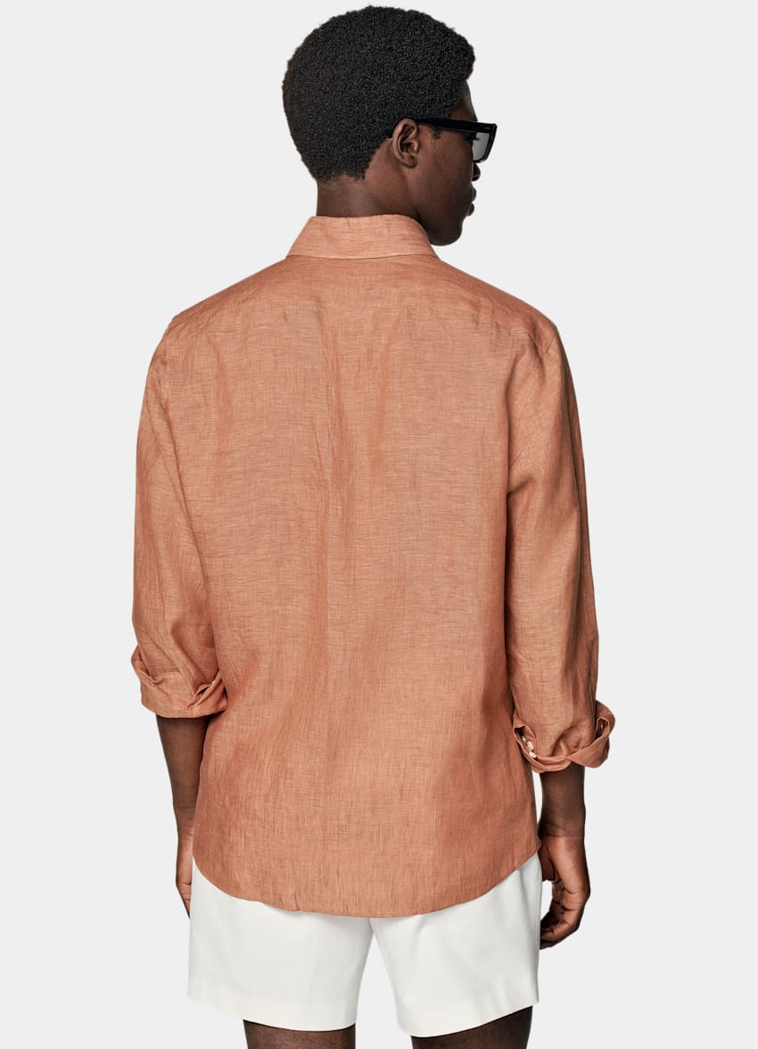 SUITSUPPLY Rent linne från Albini, Italien Orange skjorta i slim fit