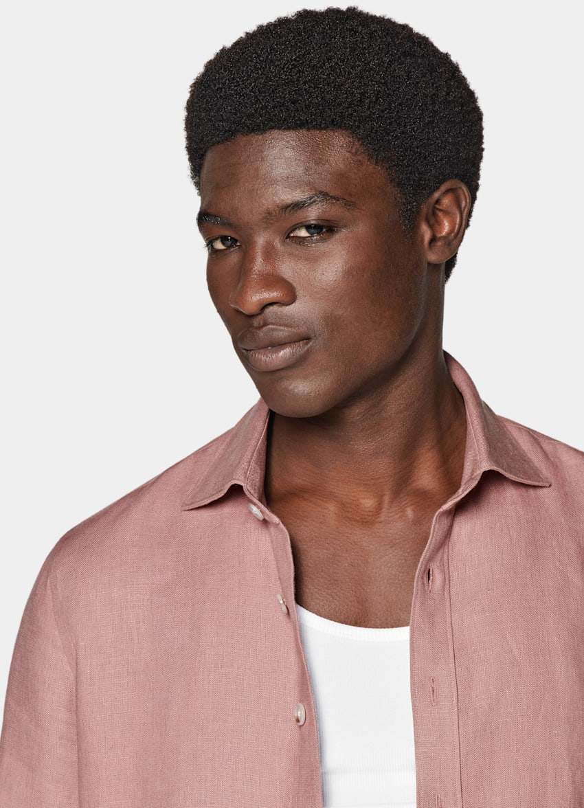 SUITSUPPLY 意大利 Di Sondrio 生产的亚麻面料 粉色特别修身剪裁衬衫