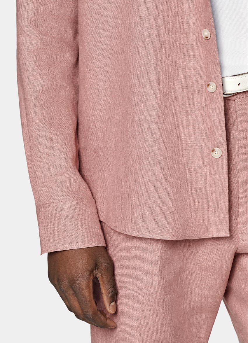 SUITSUPPLY Pure Linen by Di Sondrio, Italy Pink Extra Slim Fit Shirt