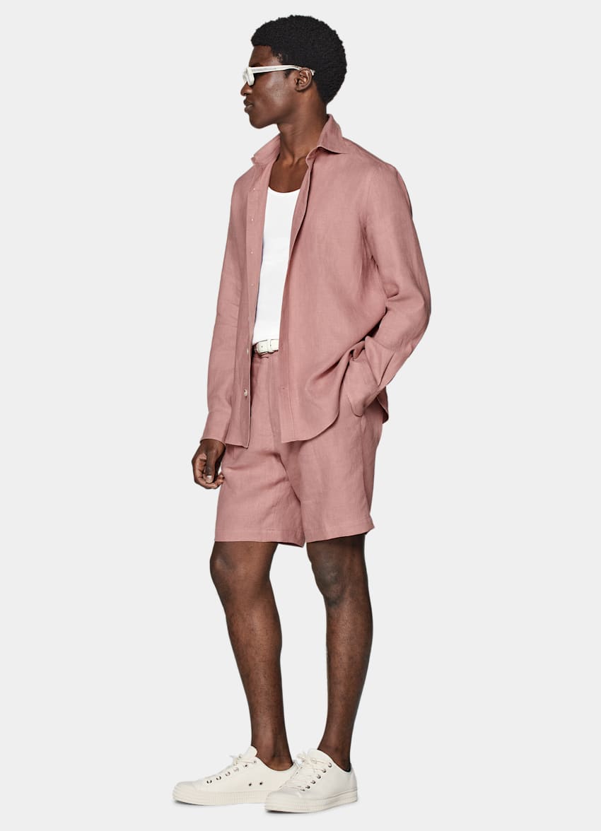 SUITSUPPLY Pure Linen by Di Sondrio, Italy Pink Slim Fit Shirt
