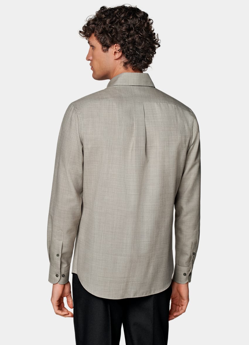 SUITSUPPLY Pure Wool S110's by Vitale Barberis Canonico, Italy Light Taupe Slim Fit Shirt