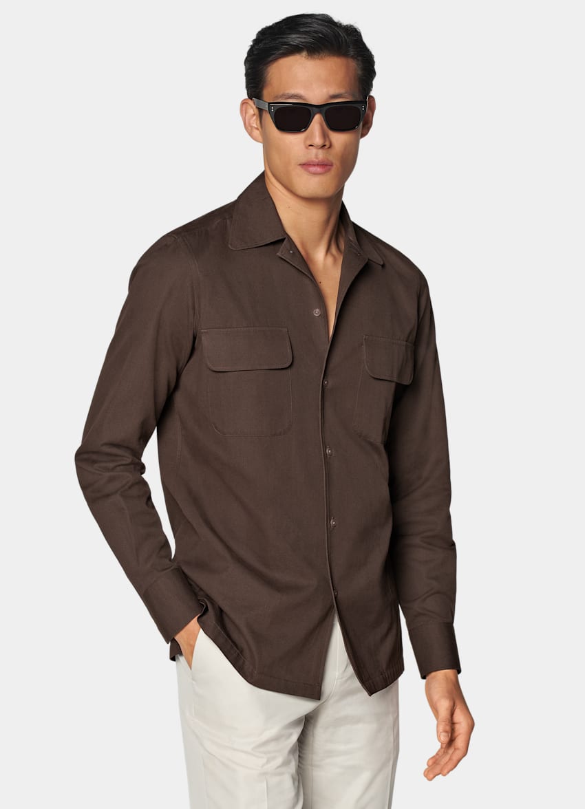 SUITSUPPLY 意大利 E.Thomas 生产的埃及棉面料 Safari 中棕色牛津纹衬衫