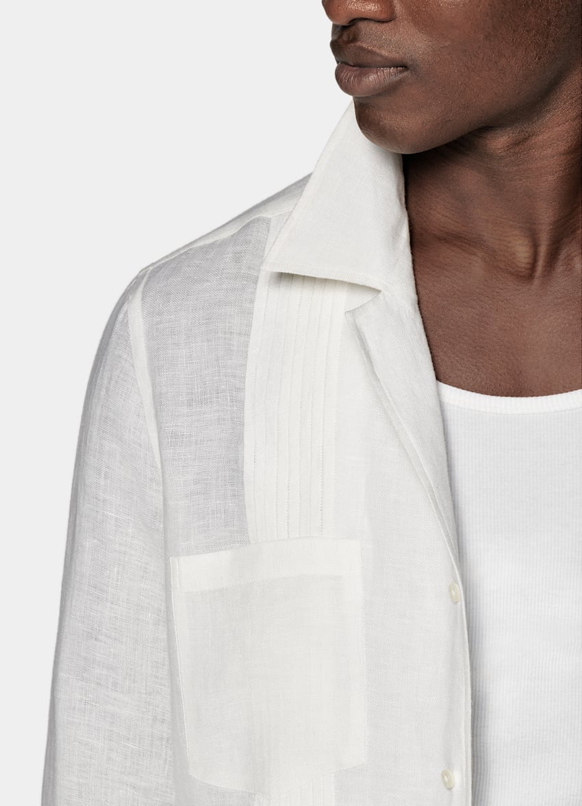 SUITSUPPLY 意大利 Testa Spa 生产的亚麻面料 白色贴袋褶裥修身剪裁衬衫