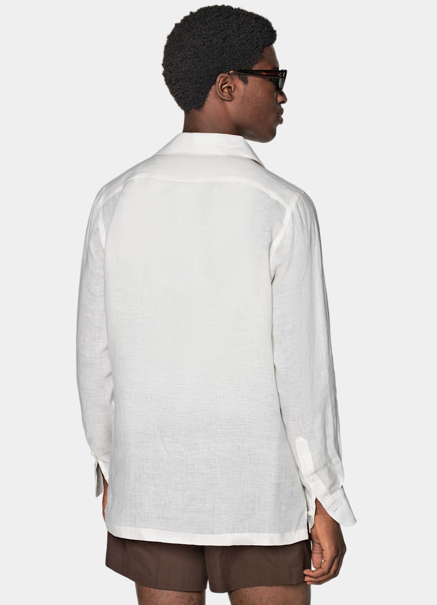 SUITSUPPLY Puro lino de Testa Spa, Italia Camisa blanca plisada corte Slim bolsillo de parche
