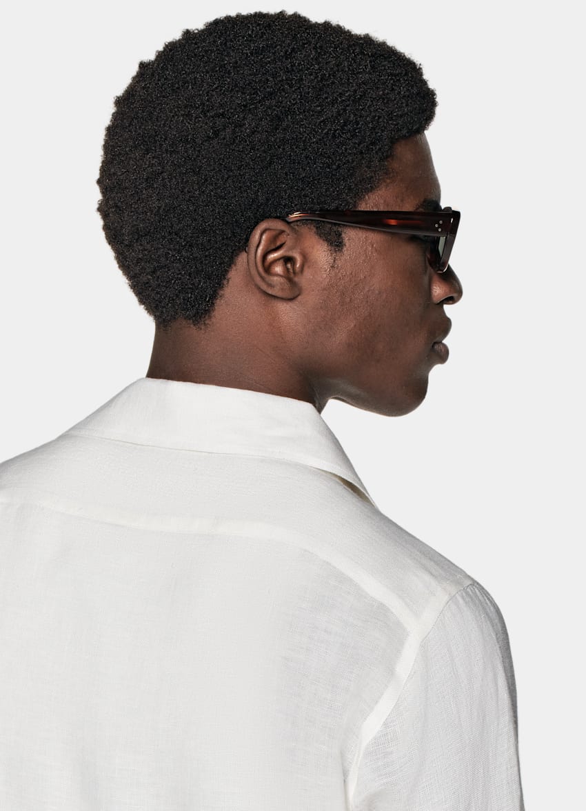SUITSUPPLY 意大利 Testa Spa 生产的亚麻面料 白色贴袋褶裥修身剪裁衬衫