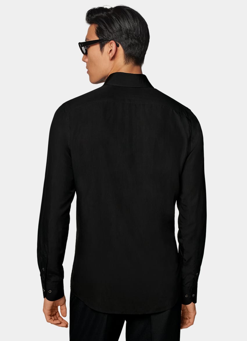 SUITSUPPLY Lyocell e seta Mulberry - Albini, Italia Camicia nera vestibilità slim colletto grande classico