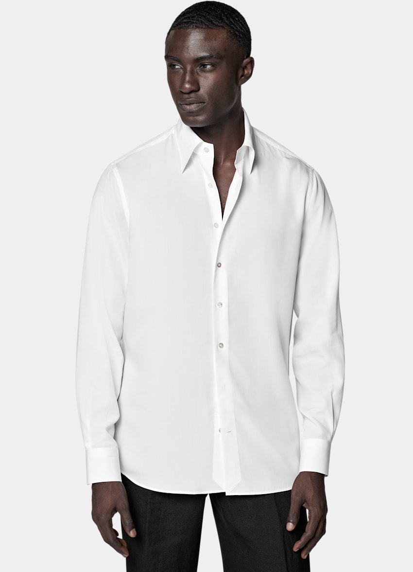 SUITSUPPLY Lyocell und Maulbeerseide von Albini, Italien Hemd weiß großer klassischer Kragen Slim Fit