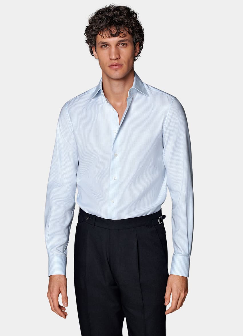 SUITSUPPLY Coton Pima Traveller - Weba, Suisse Chemise coupe Tailored en oxford bleu clair à rayures