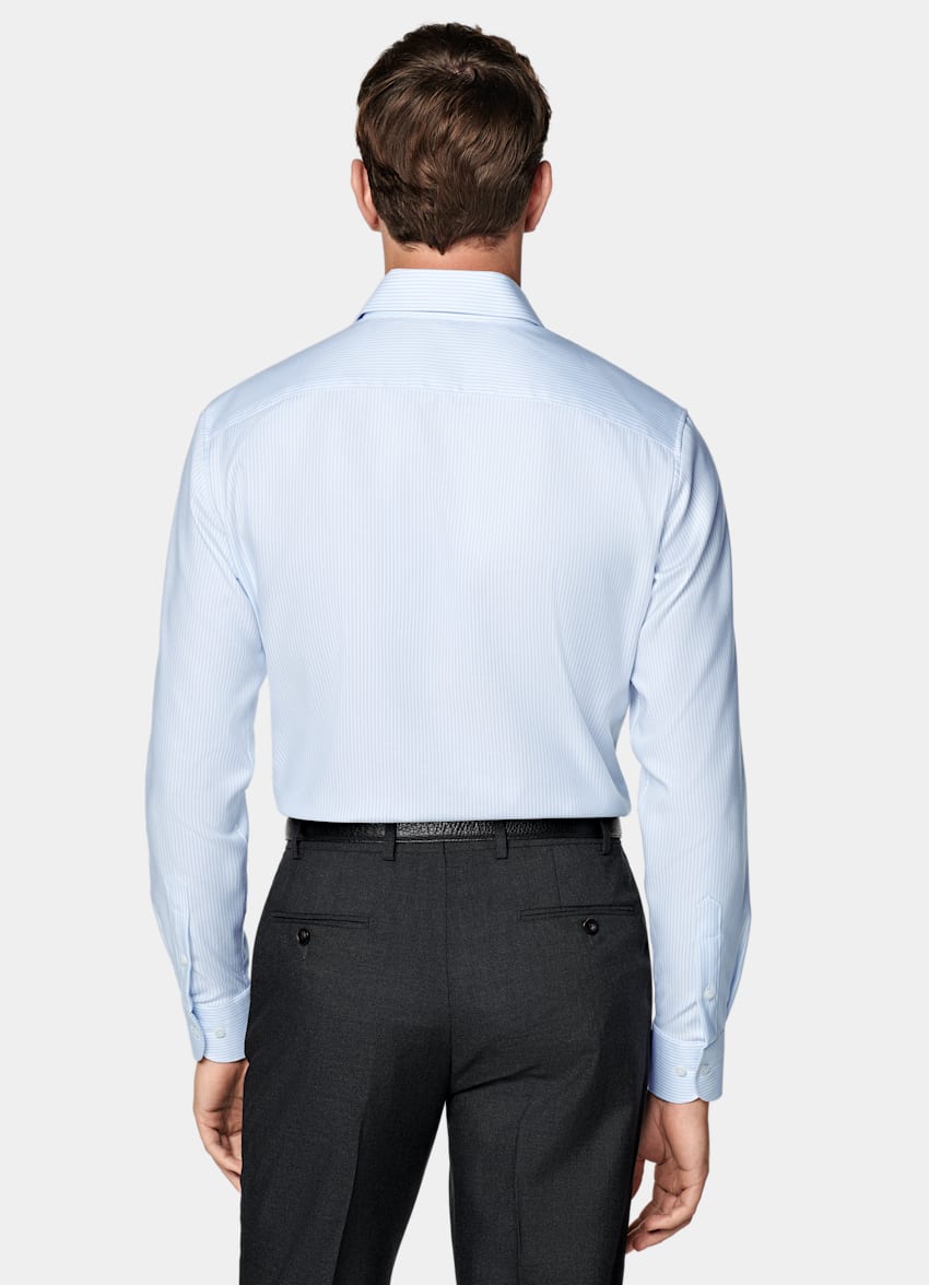 SUITSUPPLY Coton Pima sans repassage - Weba, Suisse Chemise &agrave; rayures bleu clair avec col ample