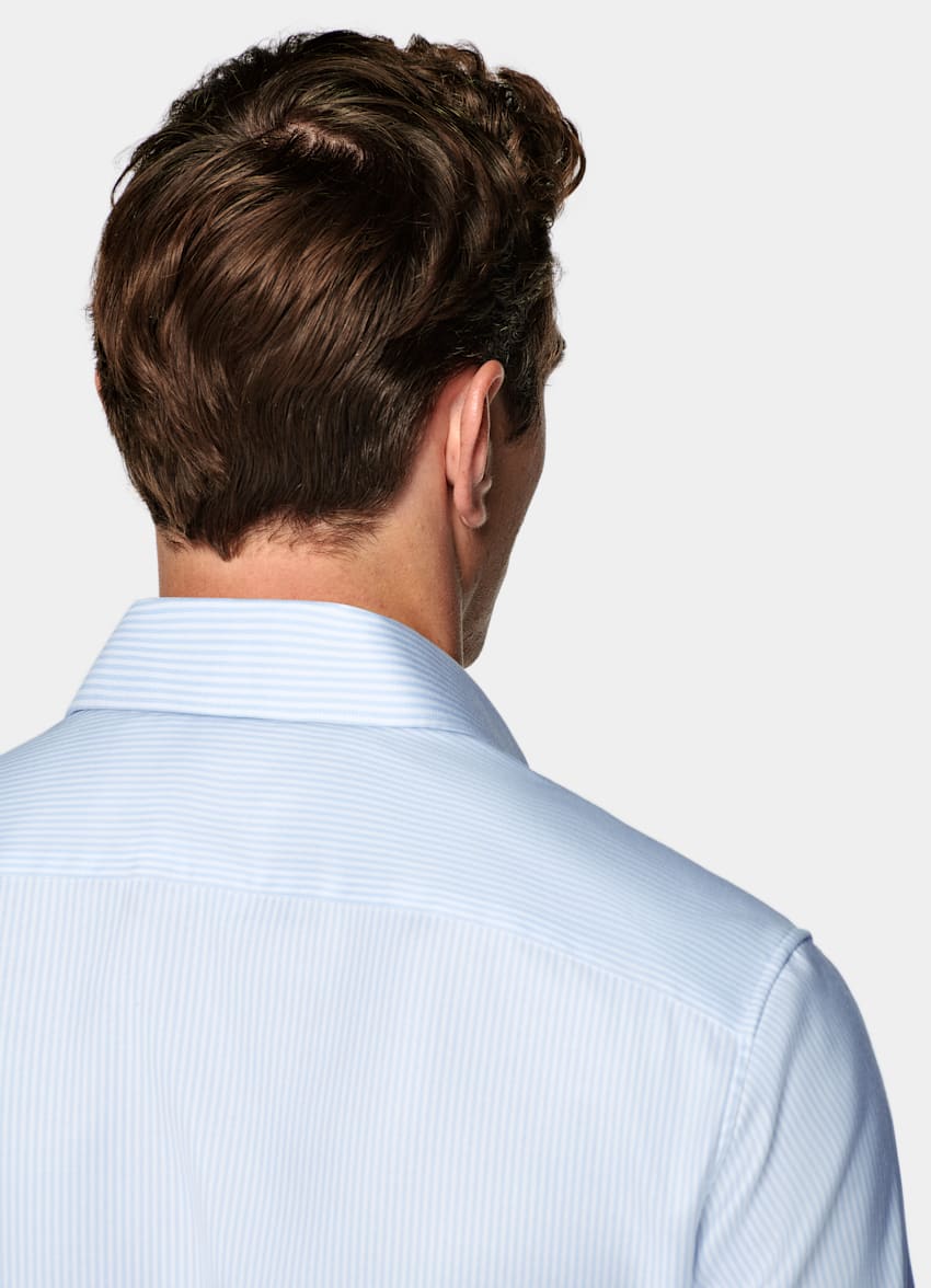 SUITSUPPLY Coton Pima sans repassage - Weba, Suisse Chemise &agrave; rayures bleu clair avec col ample