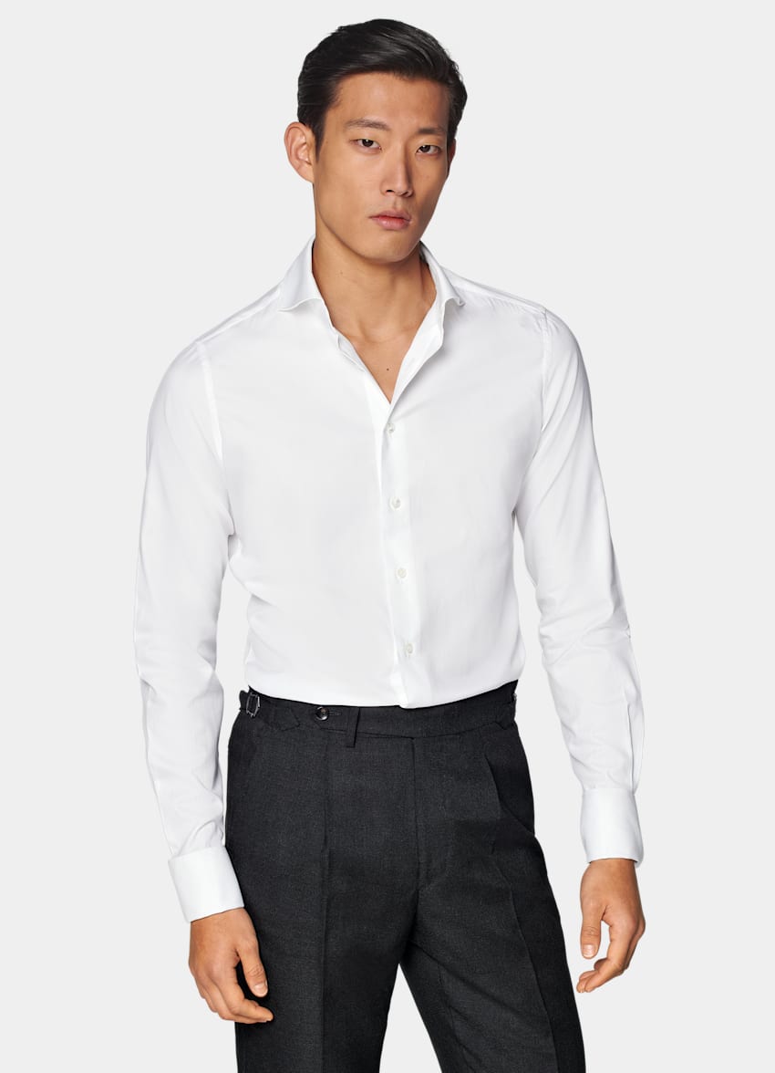 SUITSUPPLY Egyptian Cotton by Albini, Italy White Double Cuff Tailored Fit Shirt