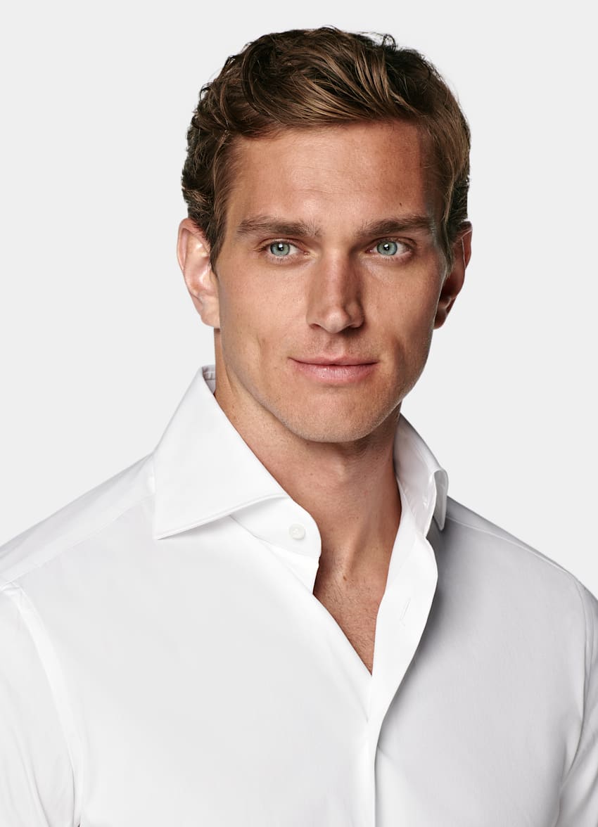 SUITSUPPLY Stretch Cotton Polyamide by Reggiani, Italy White Poplin Tailored Fit Shirt