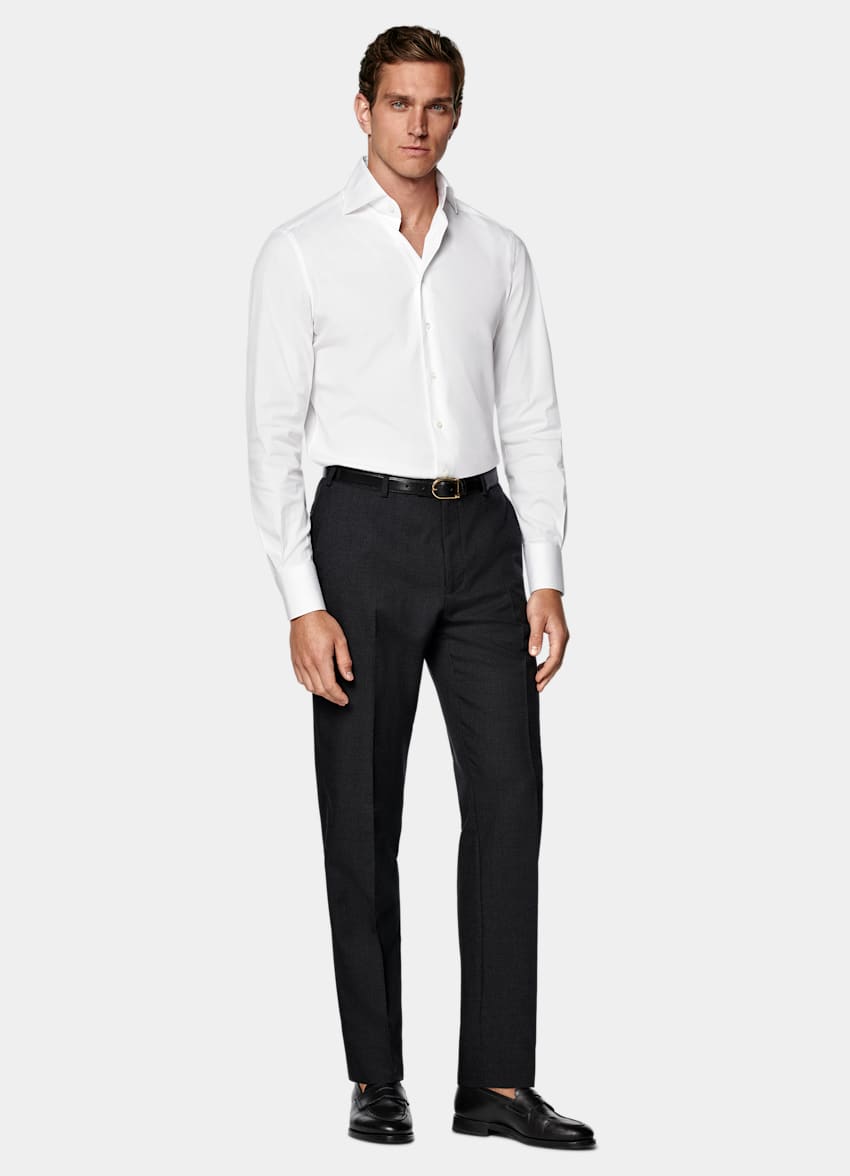 SUITSUPPLY Stretch Cotton Polyamide by Reggiani, Italy White Poplin Tailored Fit Shirt