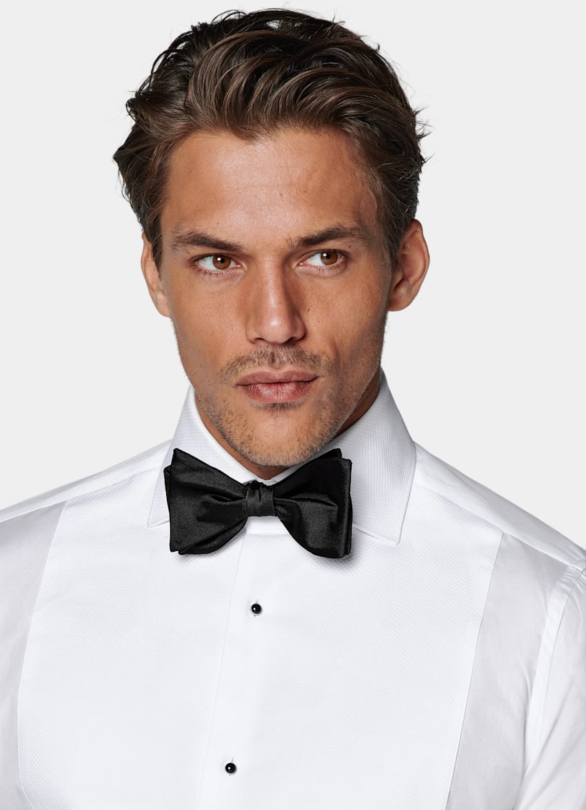 SUITSUPPLY Egyptian Cotton by Testa Spa, Italy White Piqué Tailored Fit Tuxedo Shirt