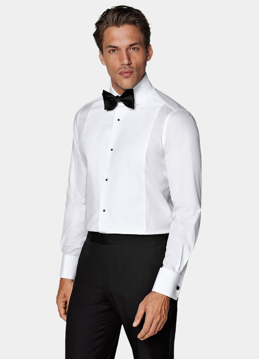 SUITSUPPLY Egyptian Cotton by Testa Spa, Italy White Piqué Tailored Fit Tuxedo Shirt