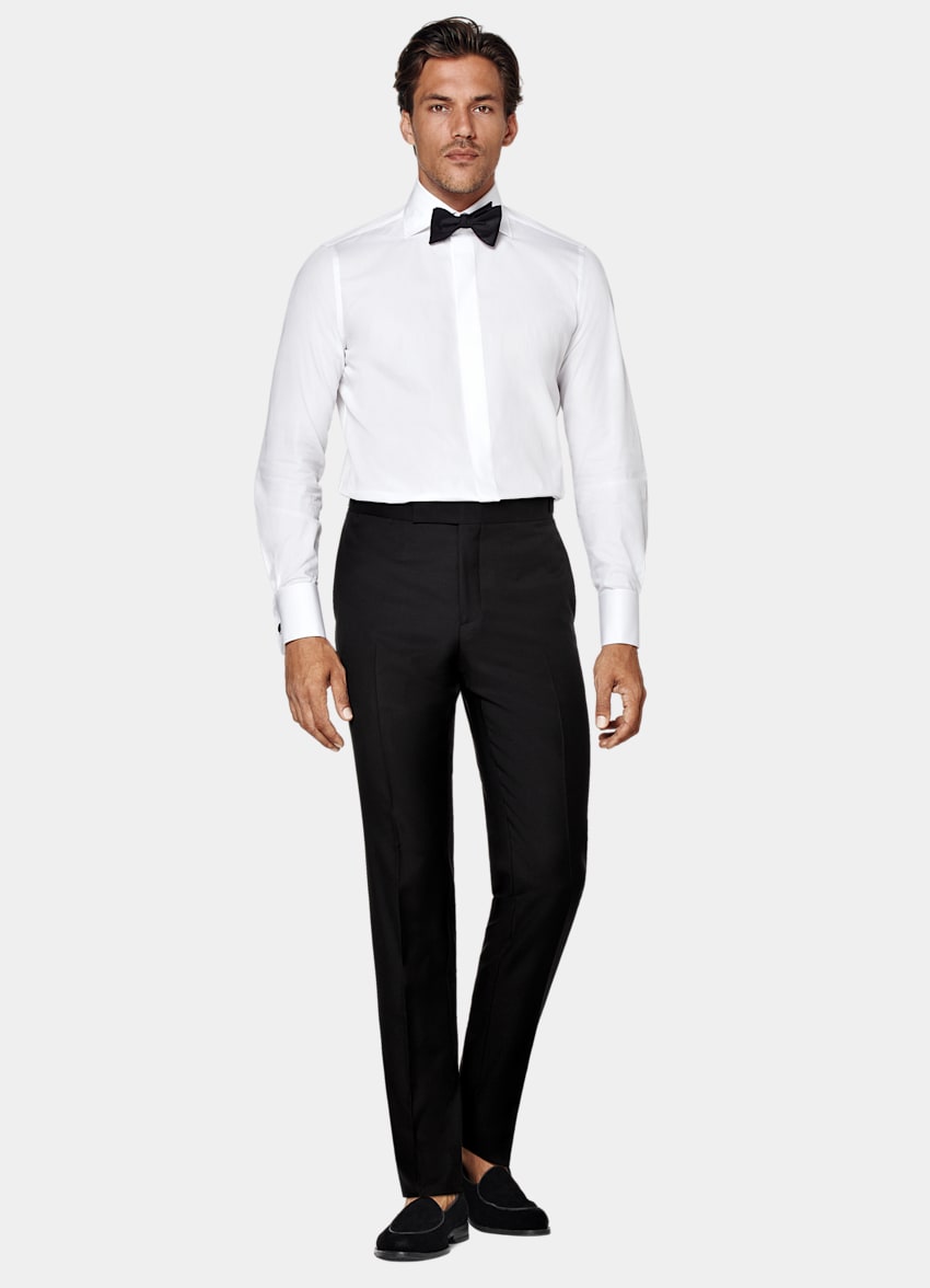 SUITSUPPLY Egyptian Cotton by Testa Spa, Italy White Twill Tailored Fit Tuxedo Shirt