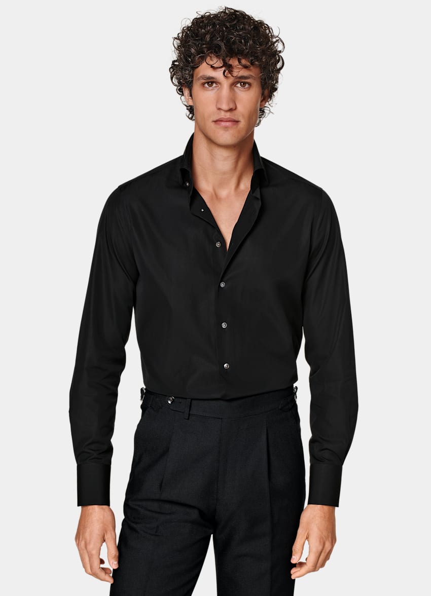 SUITSUPPLY Egyptian Cotton by Testa Spa, Italy Black Poplin Tailored Fit Shirt