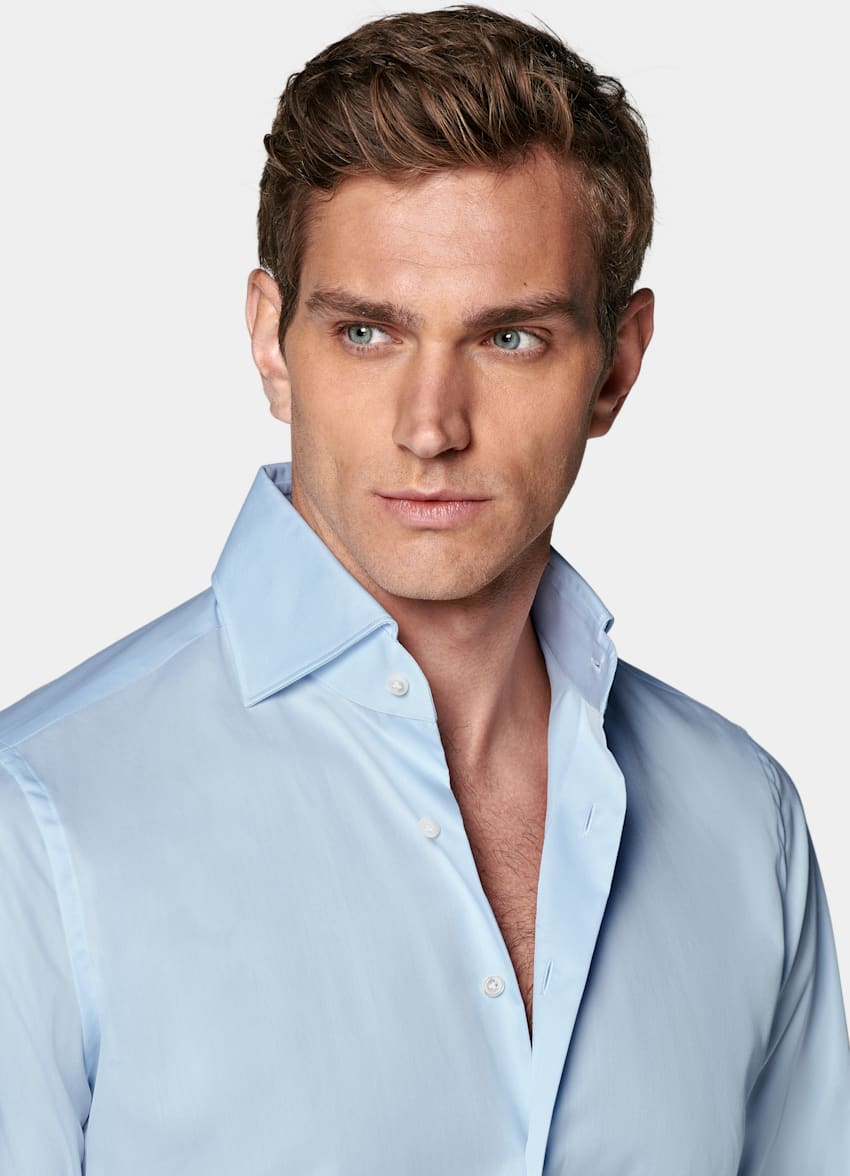 SUITSUPPLY Bawełna egipska od Thomas Mason, Włochy Koszula tailored fit splot popelina jasnoniebieska