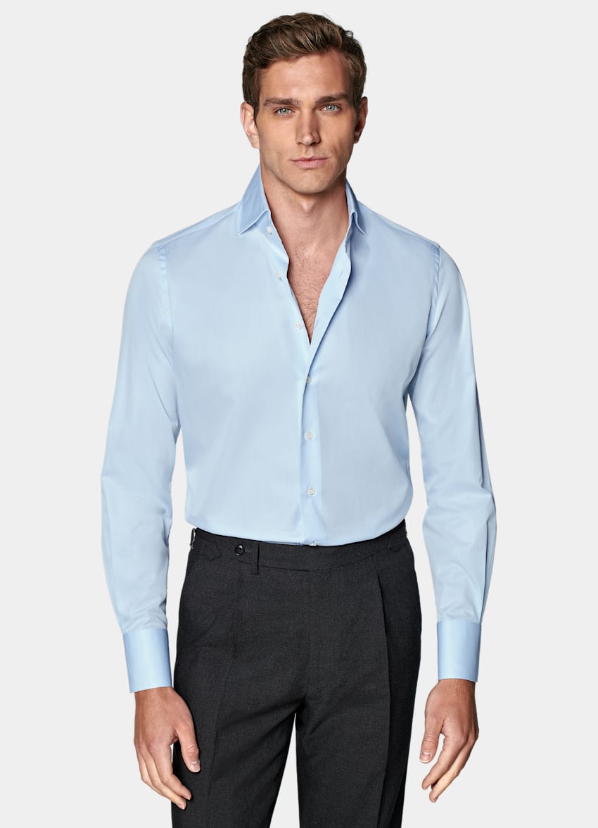 SUITSUPPLY Egyptian Cotton by Thomas Mason, Italy Light Blue Poplin Tailored Fit Shirt