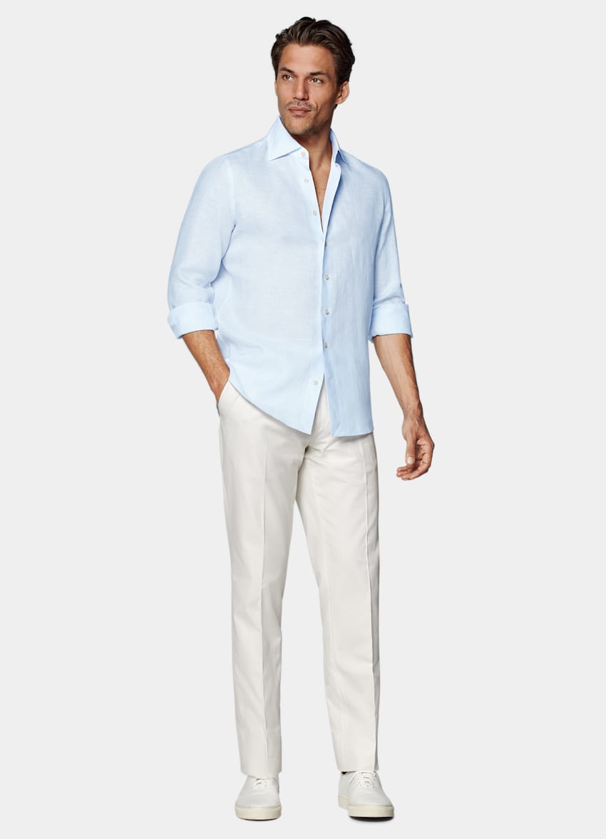 SUITSUPPLY Pures Leinen von Albini, Italien Hemd hellblau Tailored Fit