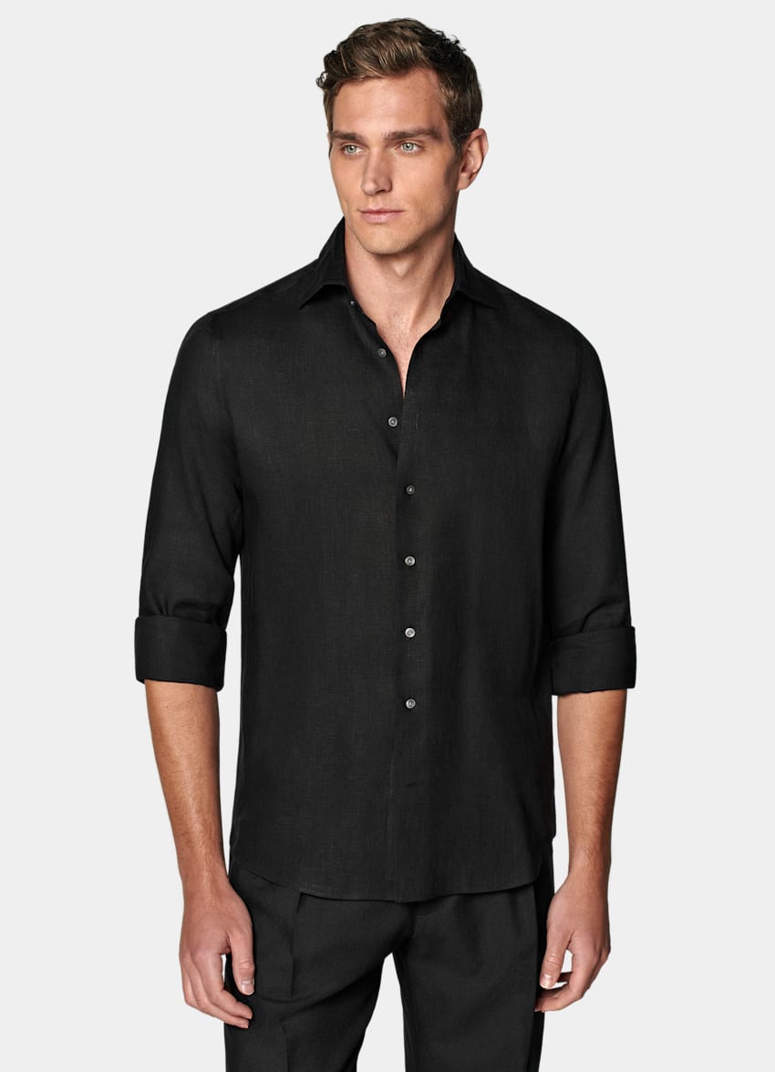 SUITSUPPLY Pur lin - Albini, Italie Chemise coupe Tailored noire